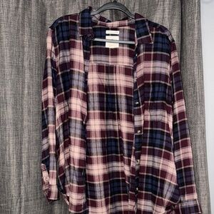 American Eagle Boyfriend Fit Flannel in Pink, Blue, and Purple